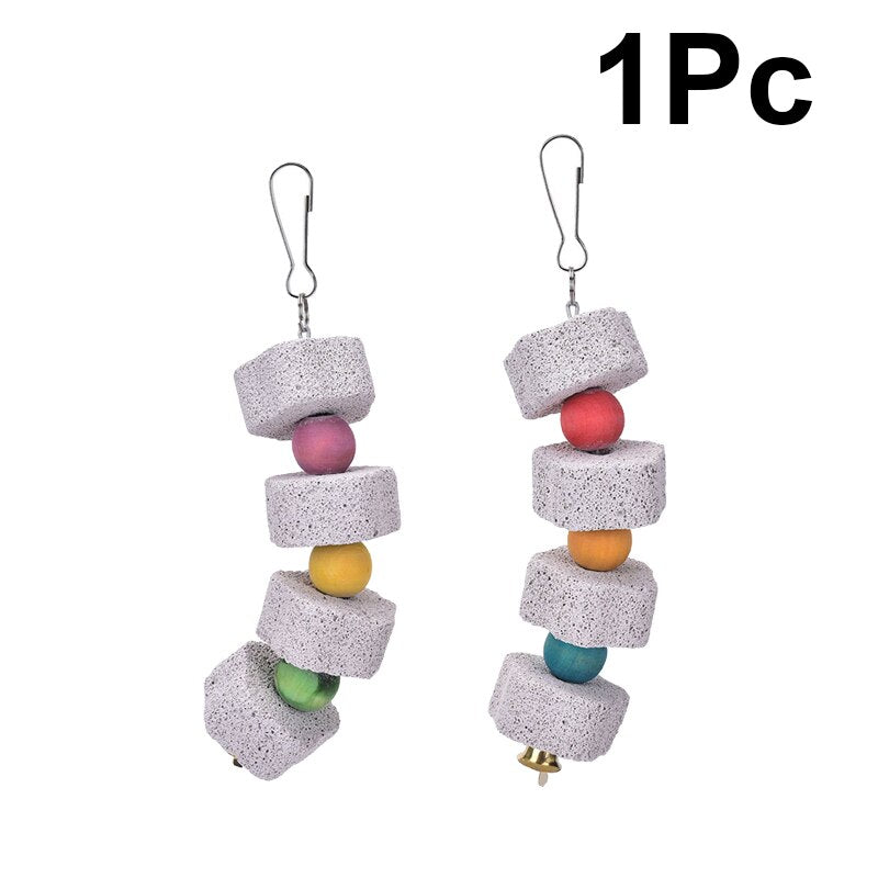 Parrot Hanging Chewing Toy 1/2Pcs Parrots Minerals Stone Molar Beak Trimmer Calcium Stone With Bell For Cockatiel African Grey