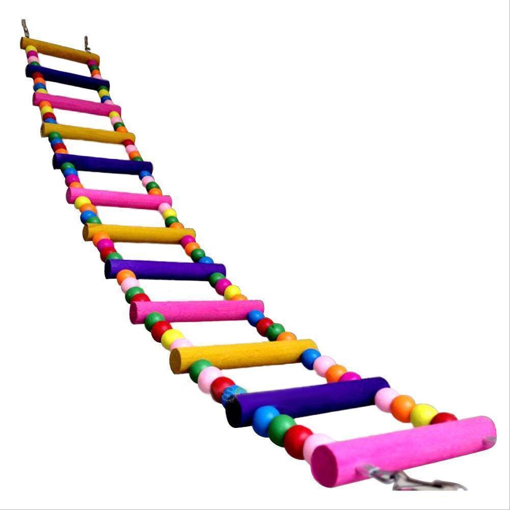 Colourful Pet Climbing Ladder Biting Wood Brick Toys With Hanging Rope for Bird Parrot Supplies