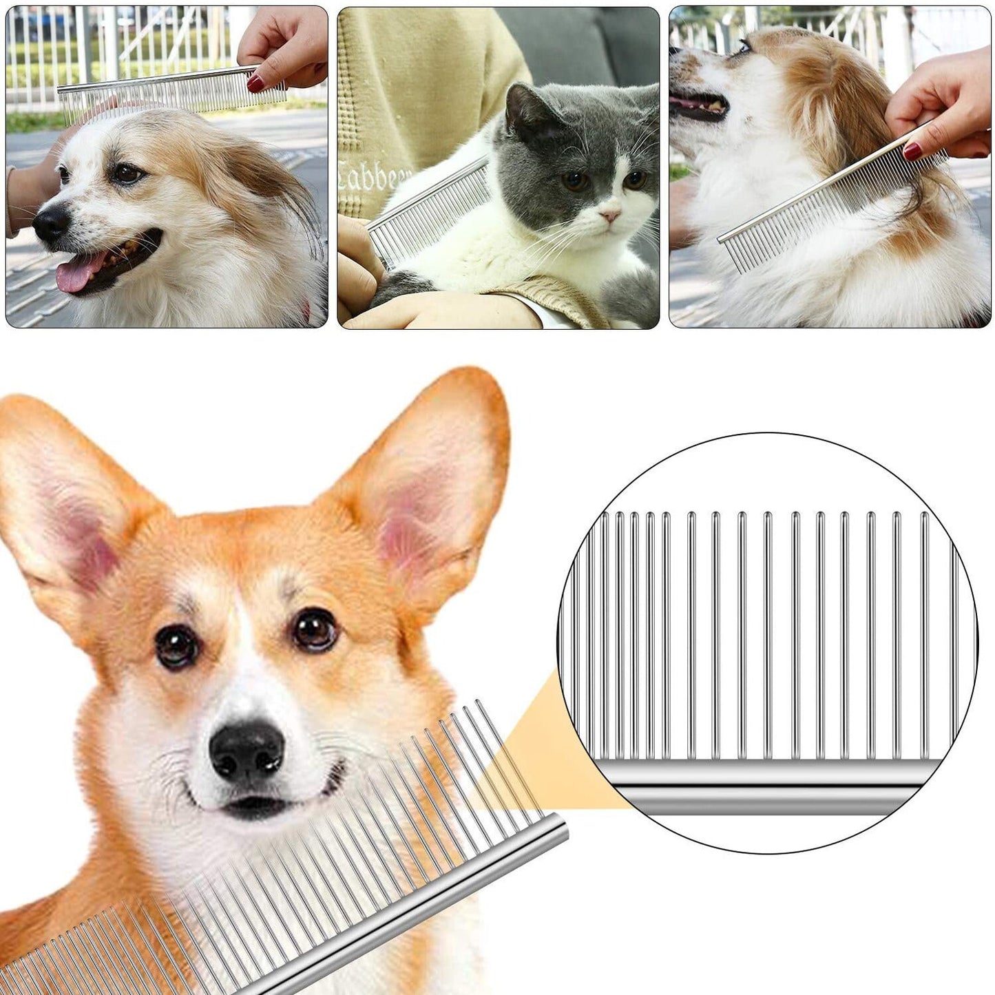 Dog Combs Pet Cat Grooming Tool With Rounded Ends Stainless Steel Teeth For Removing Tangles Knots For Long and Short Haired Dog