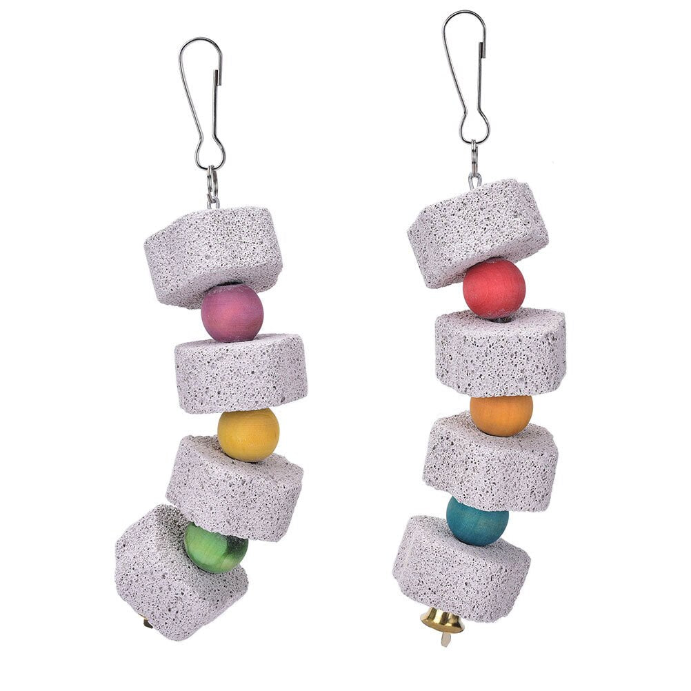 Parrot Hanging Chewing Toy 1/2Pcs Parrots Minerals Stone Molar Beak Trimmer Calcium Stone With Bell For Cockatiel African Grey