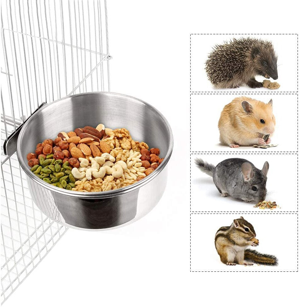 Parrot Feeding Cup Bird Food Dish Stainless Steel Parrot Feeder Water Cage Bowl With Clamp Holder For Cockatiel Budgies Parakeet
