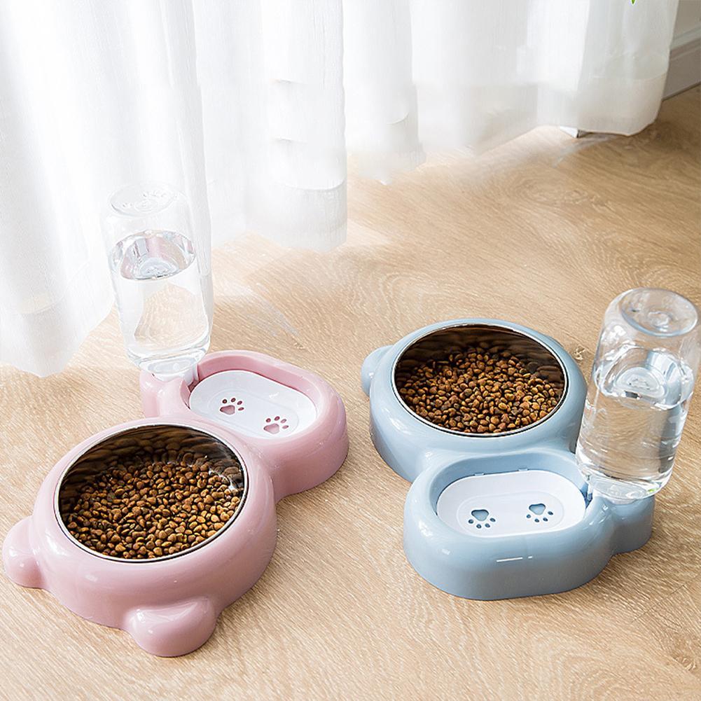 Dog Cat Bowl Double Bowl Automatic Drinking Feeding Bowl Anti-overturning Pet Supplies