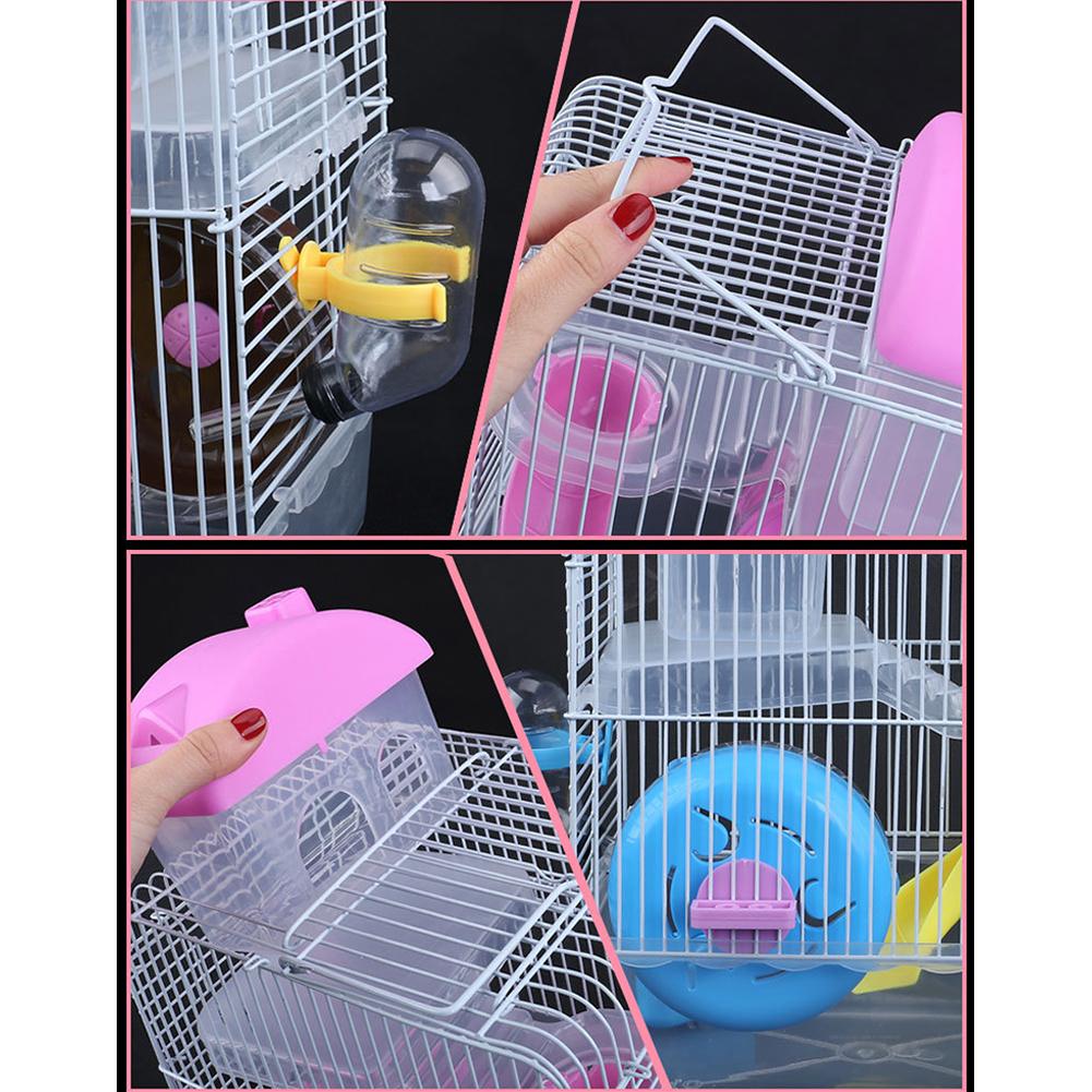 Pet Cage Double Layer Villa Shape Iron Wire Cage Hamster Cottage With Feeding Bowl Running Wheel Slide Toy for Pet Hamster