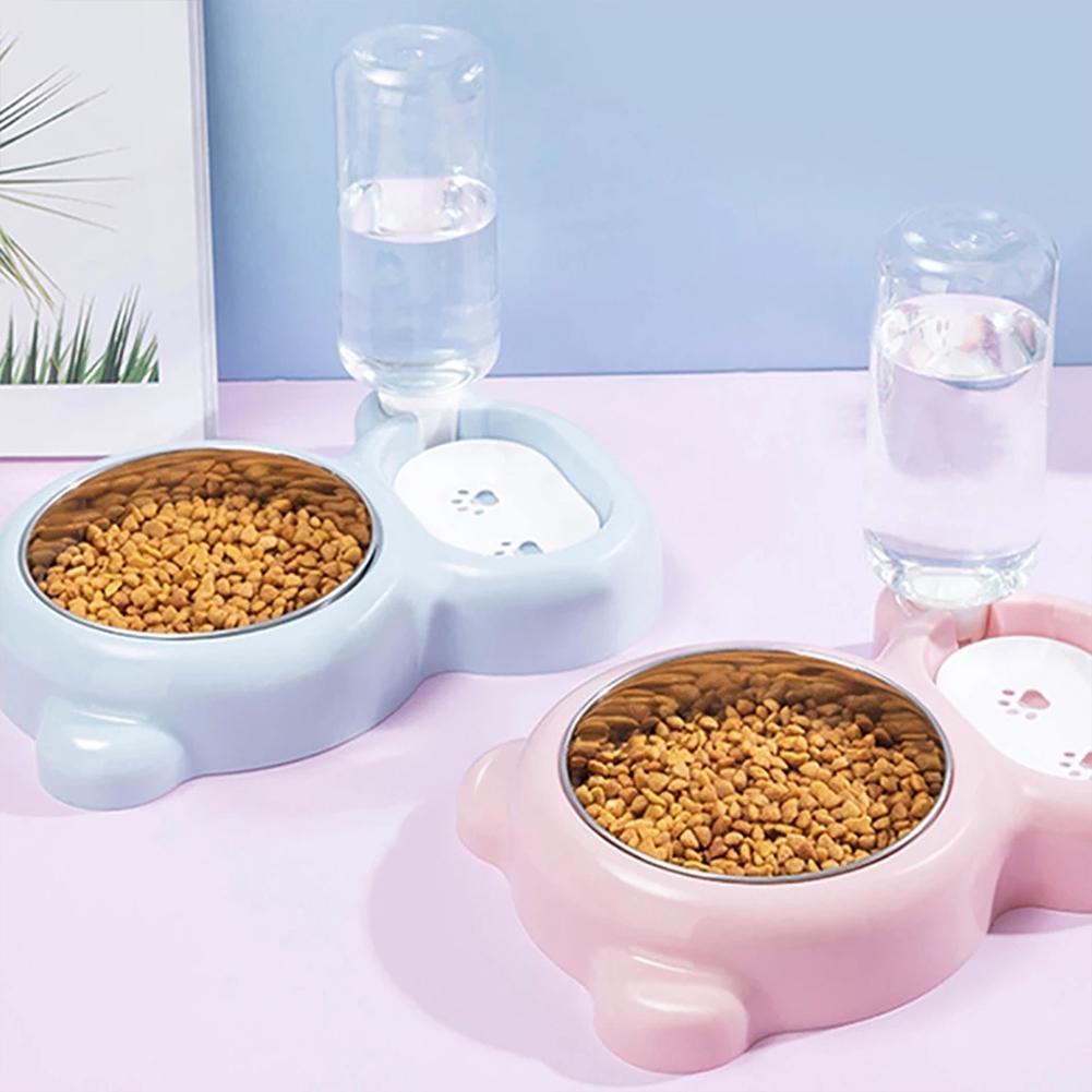 Dog Cat Bowl Double Bowl Automatic Drinking Feeding Bowl Anti-overturning Pet Supplies