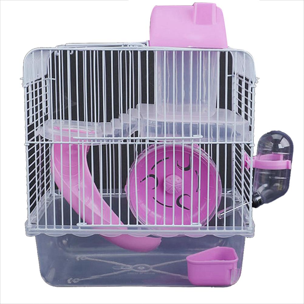 Pet Cage Double Layer Villa Shape Iron Wire Cage Hamster Cottage With Feeding Bowl Running Wheel Slide Toy for Pet Hamster
