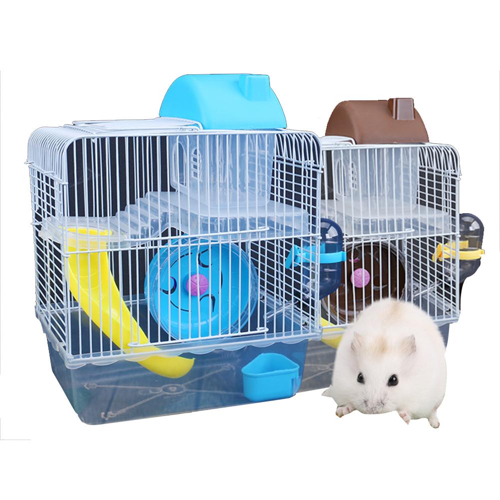 Pet Cage Double Layer Villa Shape Iron Wire Cage Hamster Cottage With Feeding Bowl Running Wheel Slide Toy for Pet Hamster