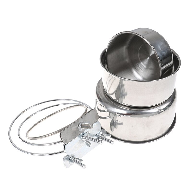 Parrot Feeding Cup Bird Food Dish Stainless Steel Parrot Feeder Water Cage Bowl With Clamp Holder For Cockatiel Budgies Parakeet