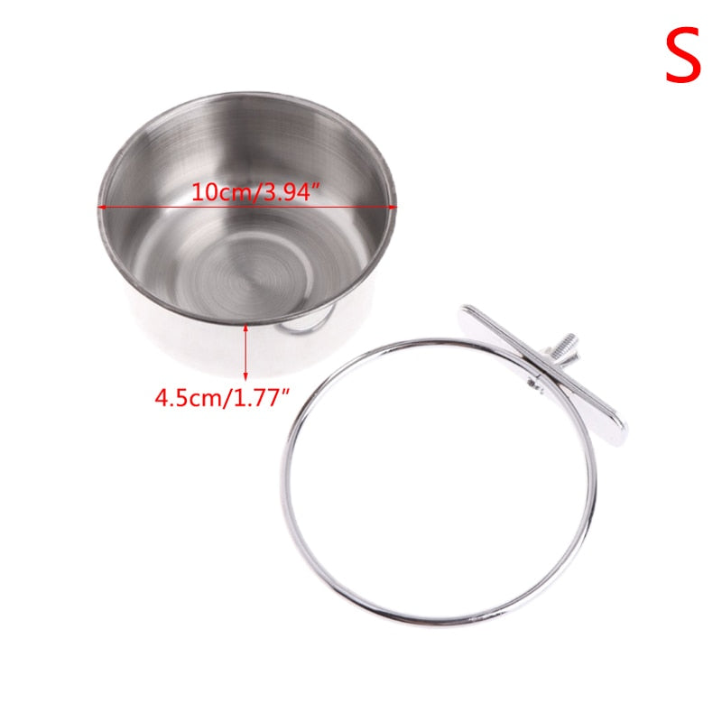 Parrot Feeding Cup Bird Food Dish Stainless Steel Parrot Feeder Water Cage Bowl With Clamp Holder For Cockatiel Budgies Parakeet