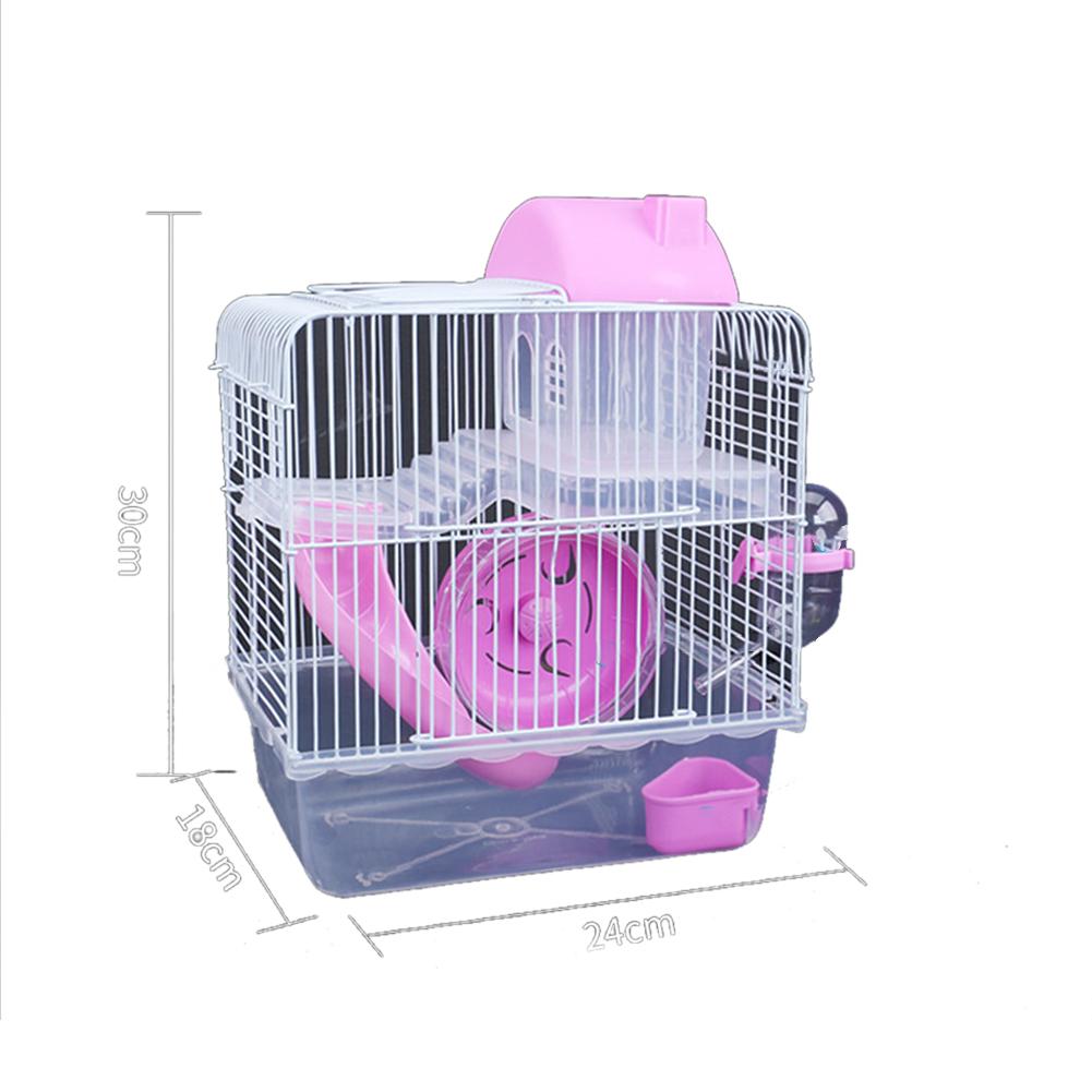 Pet Cage Double Layer Villa Shape Iron Wire Cage Hamster Cottage With Feeding Bowl Running Wheel Slide Toy for Pet Hamster