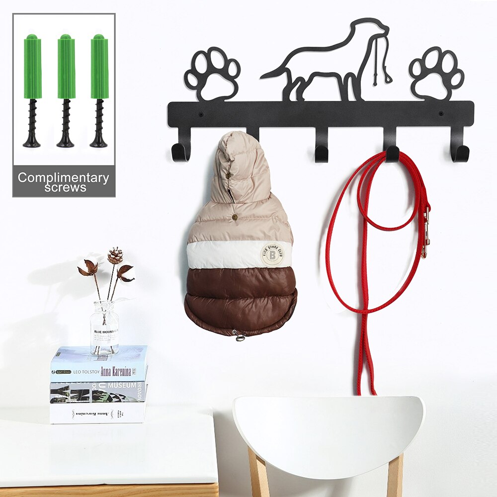 5/7 Hooks Metal Dog Leash Hanger Hook Wall-mounted Pet Toy Rack Key Rack Holder Storage Rack Hook Free Screws Pet Accessories