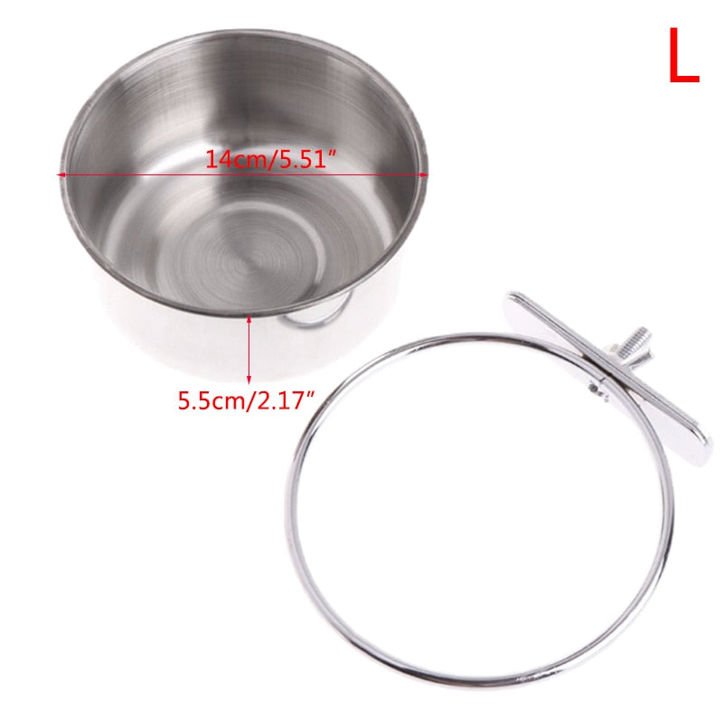 Parrot Feeding Cup Bird Food Dish Stainless Steel Parrot Feeder Water Cage Bowl With Clamp Holder For Cockatiel Budgies Parakeet