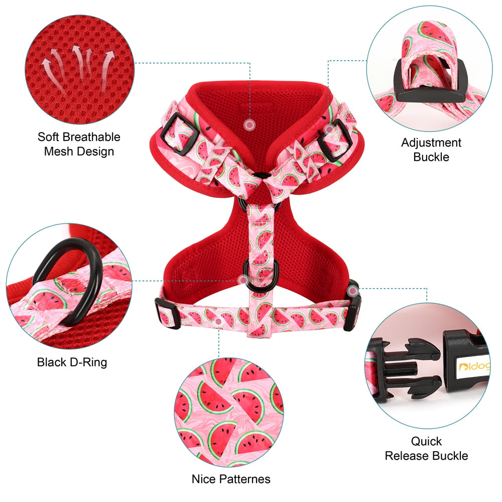 Flower Print Small Dog Harness Nylon Mesh Dog Cat Harness Soft Padded Vest For Small Medium Dogs Cats Chihuahua French Bullldog