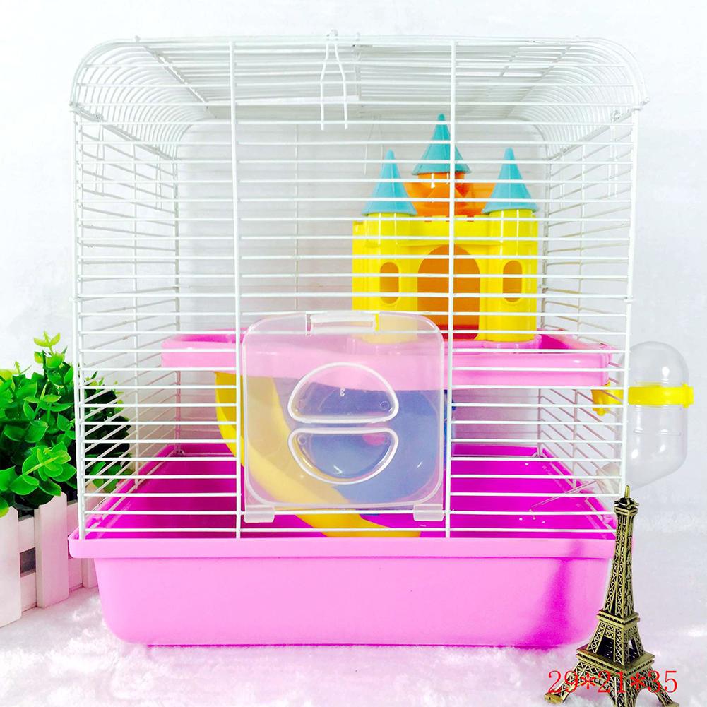 Hamster Cage for Guinea Pigs Accessories 2-Tier Nonslip Portable Small Pets Habitat Chinchilla Cave With Castle Shape Toy
