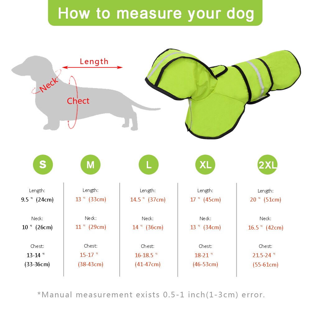 Dog Raincoat Reflective Rain Jacket Waterproof Pet Clothes Safety Rainwear For Pet Small Medium Dogs Puppy Doggy Green Red S-2XL
