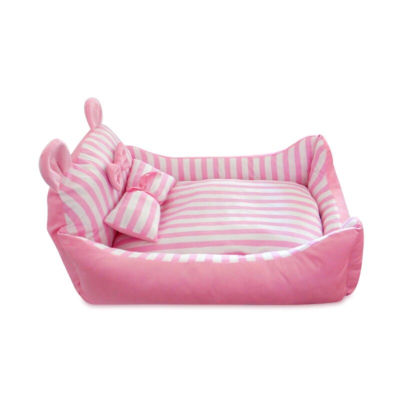 Princess Stripe Small Dog Beds For Dogs Bows Pink Blue Pet Home House Bedding Kennel For Puppies Small Medium Animal