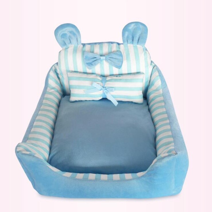 Princess Stripe Small Dog Beds For Dogs Bows Pink Blue Pet Home House Bedding Kennel For Puppies Small Medium Animal