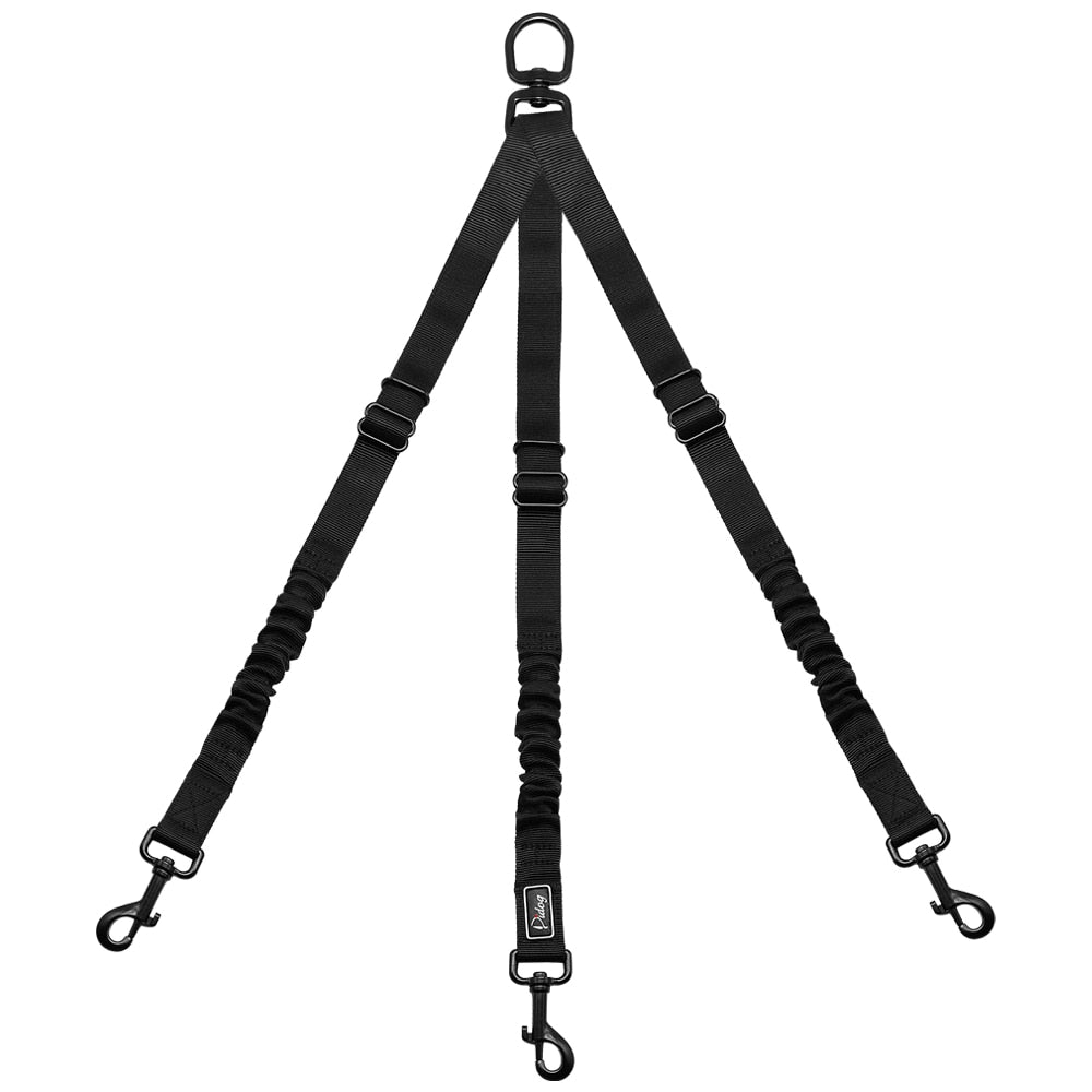 Bungee 3 Way Dog Leash Coupler No Tangle Nylon Adjustable Walking Strap Multiple Pet Three Dogs Leads Black Small Large Dogs