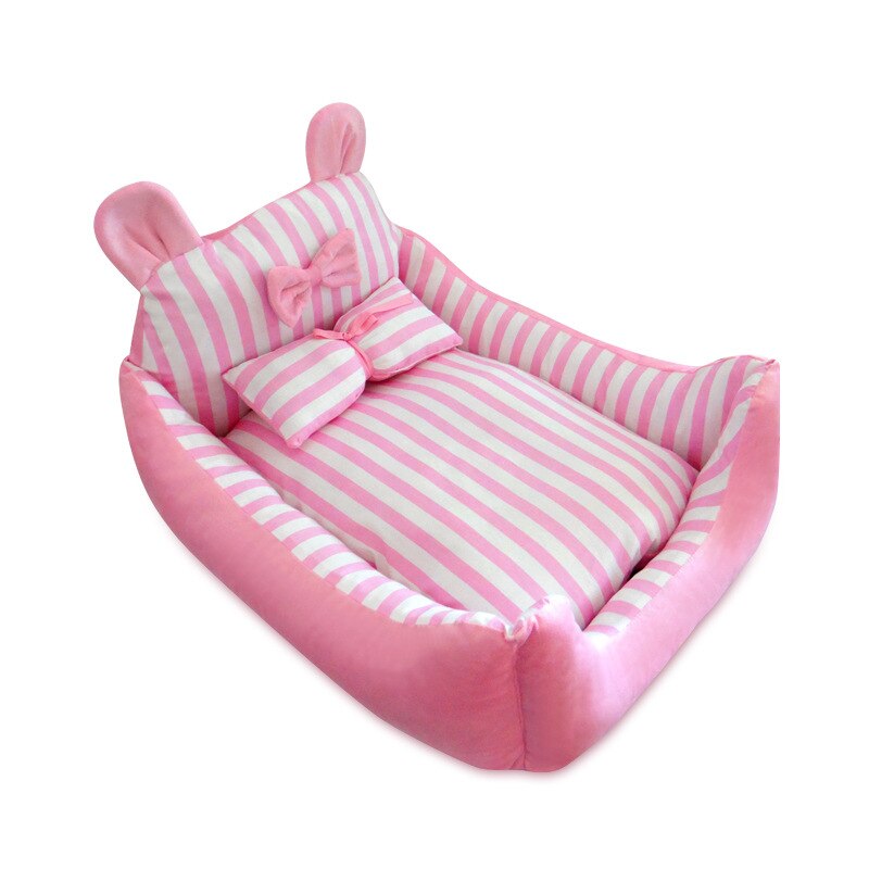 Princess Stripe Small Dog Beds For Dogs Bows Pink Blue Pet Home House Bedding Kennel For Puppies Small Medium Animal