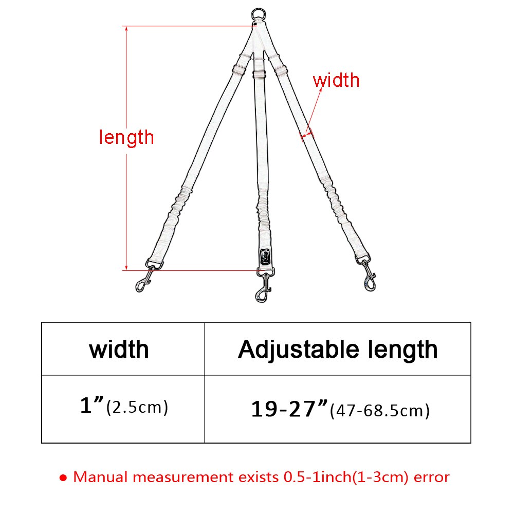 Bungee 3 Way Dog Leash Coupler No Tangle Nylon Adjustable Walking Strap Multiple Pet Three Dogs Leads Black Small Large Dogs