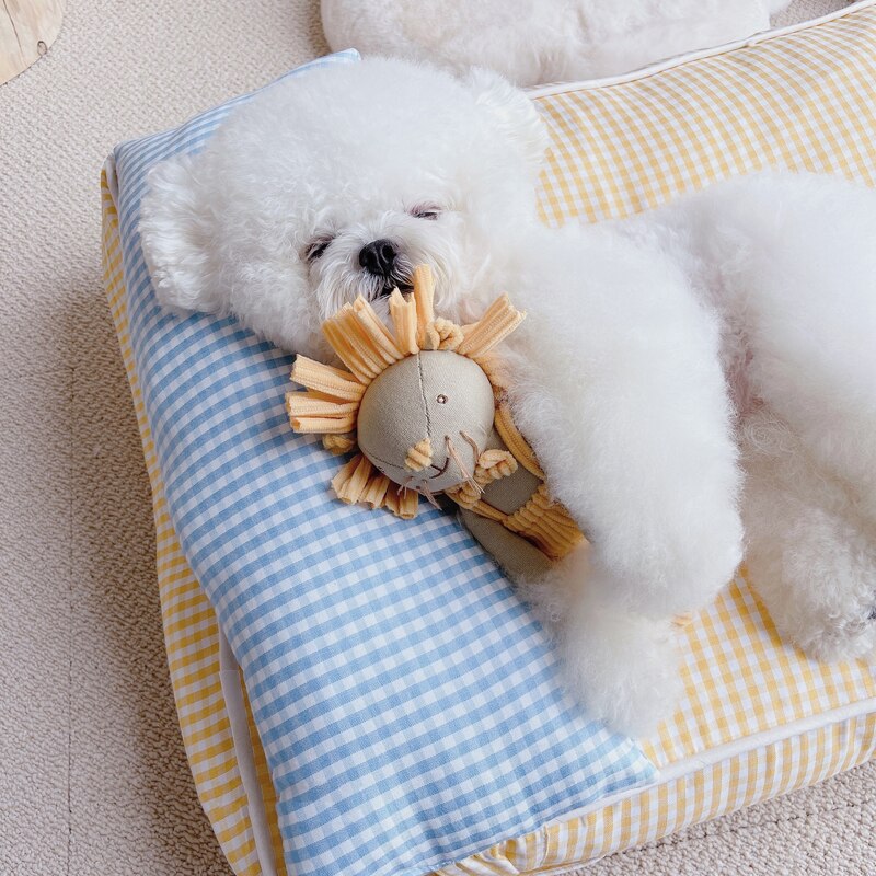 Luxury Plaid Pet Bed For Small Dogs Indoor Cat Nest Deep Sleeping Cushion With Pillow Sofa Car Seat S M Puppy Animal Products