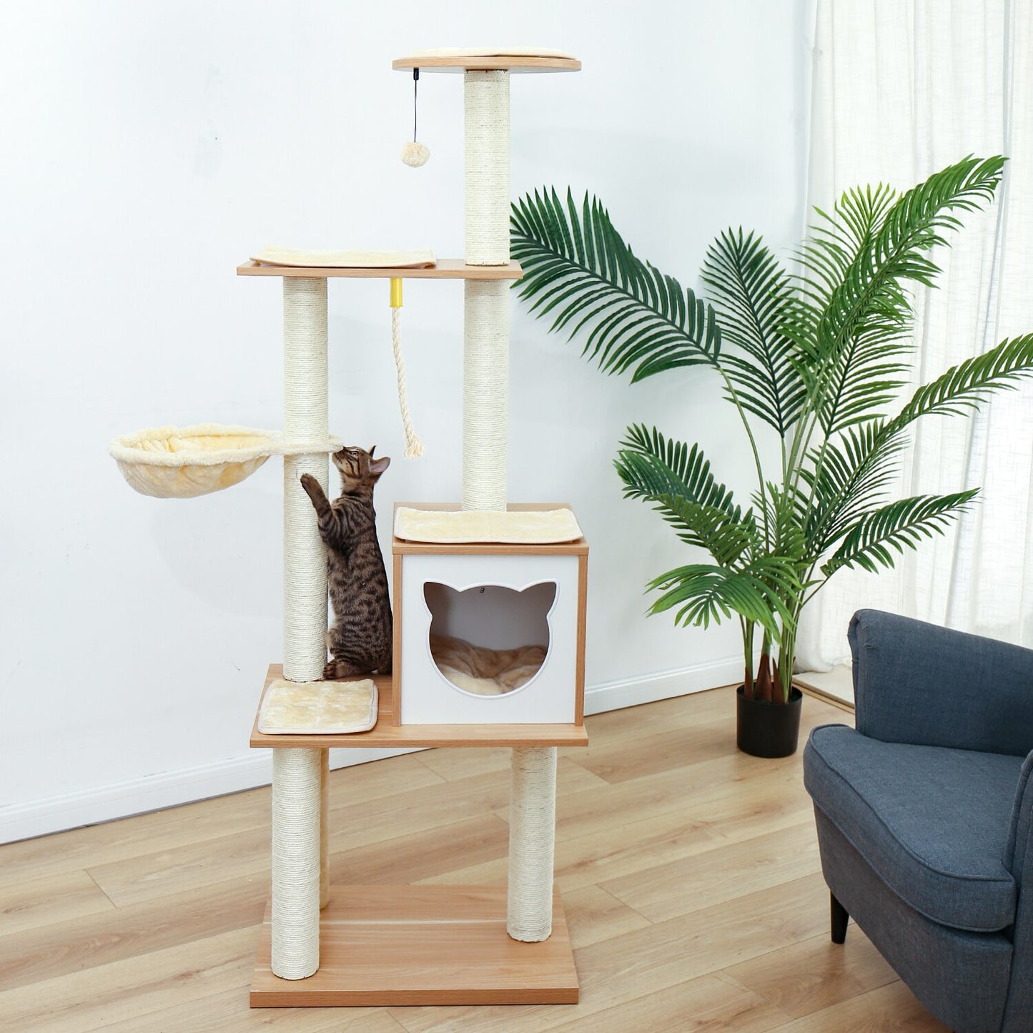 Domestic Delivery Pet Cats Tree Condo Sisal Scratching Posts for Cats Kitten Multi-Level Tower Toys Wood Cat Tree House for Cats