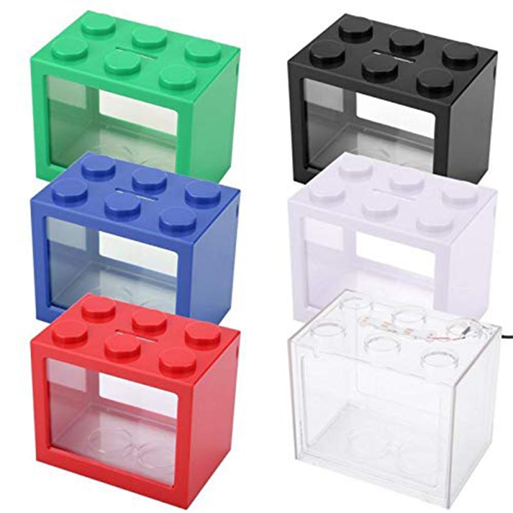Usb Mini Fish Tank Mini Aquarium With Led Light Creative Building Block Home Office Tea Table Decoration Fish Feeding Box