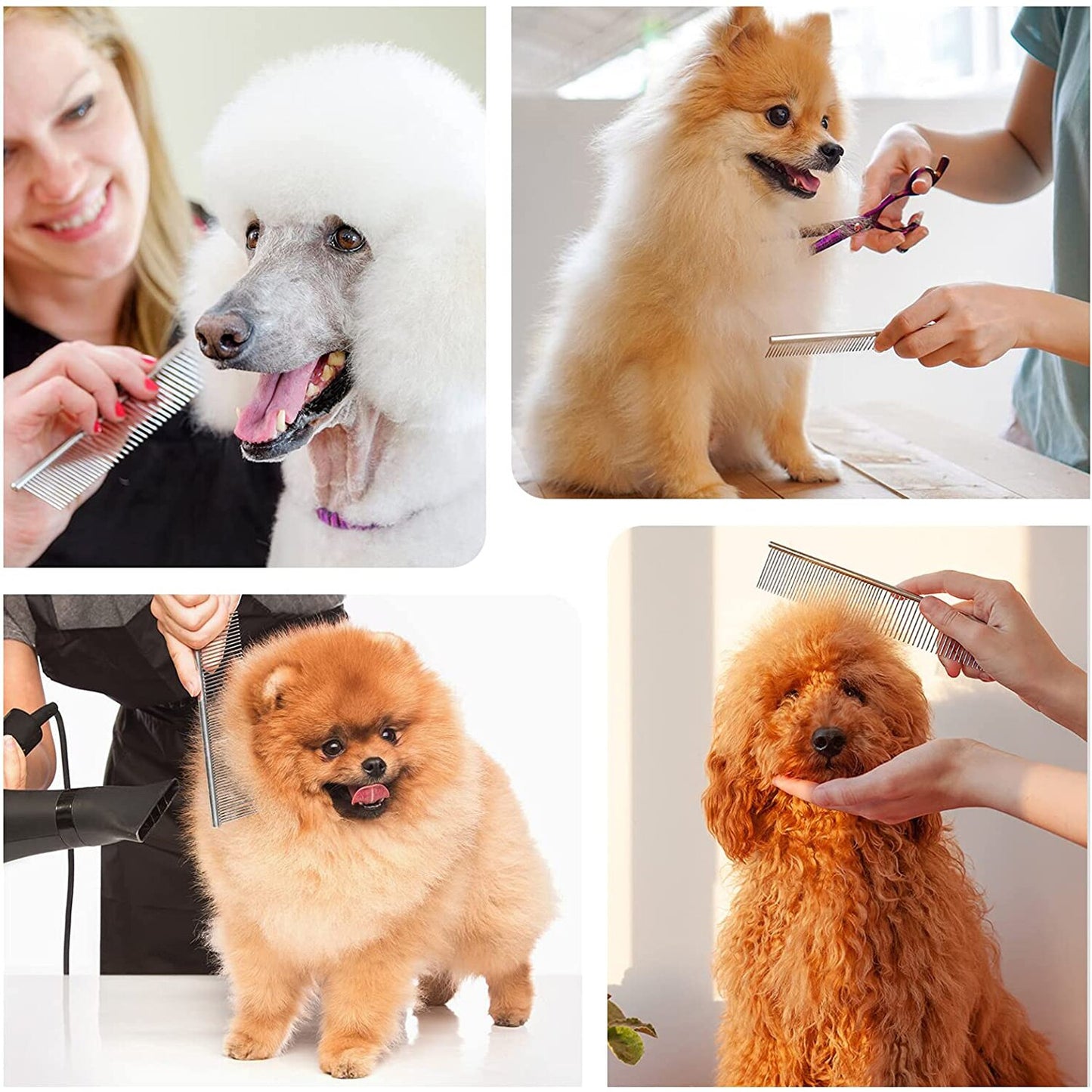 Dog Combs Pet Cat Grooming Tool With Rounded Ends Stainless Steel Teeth For Removing Tangles Knots For Long and Short Haired Dog