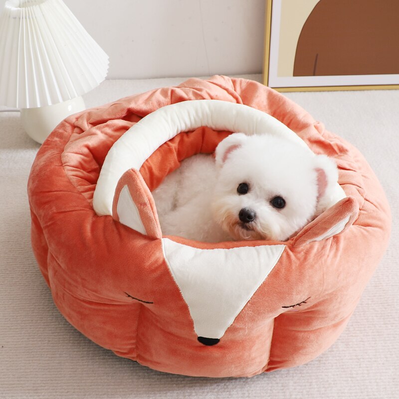 Orange Winter Pet Camp Bed For Small Dogs Warm Puppies Small Animal Cute Indoor Cushion Sofa Protector Cat Nest Home House Pugs