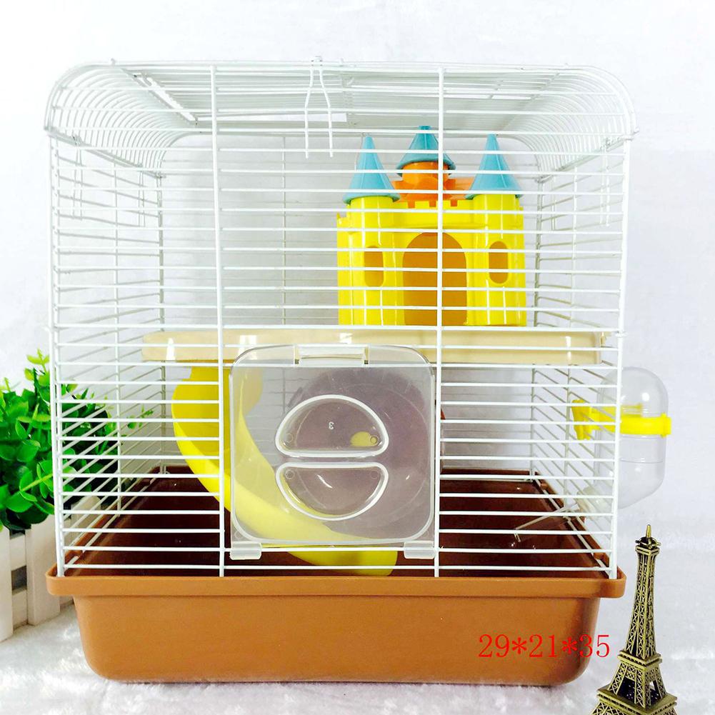 Hamster Cage for Guinea Pigs Accessories 2-Tier Nonslip Portable Small Pets Habitat Chinchilla Cave With Castle Shape Toy