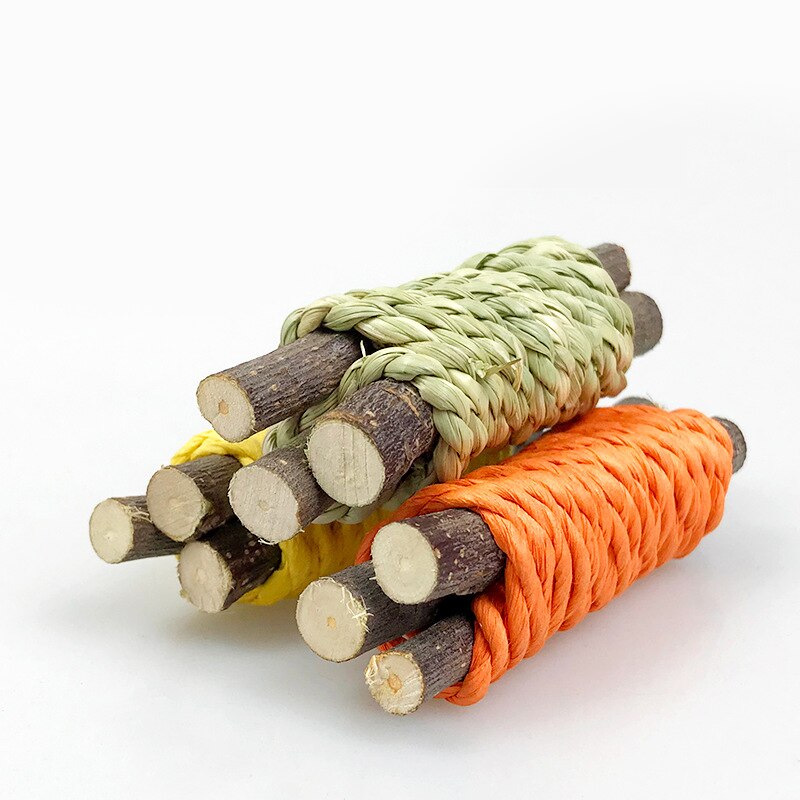 Small Animal Chew Toy Rabbit Carrot Grind Teeth Toy Rodent Chew Applewood Stick Molar Toys For Guinea Pig Chinchilla Hamsters