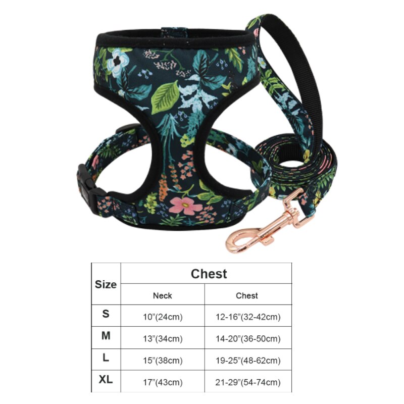 Print Flower Dog Harness Leash Set Forest Floral Pet Puppy Harness Vest Leashes Adjustable for Small Medium Large Dogs Chihuahua