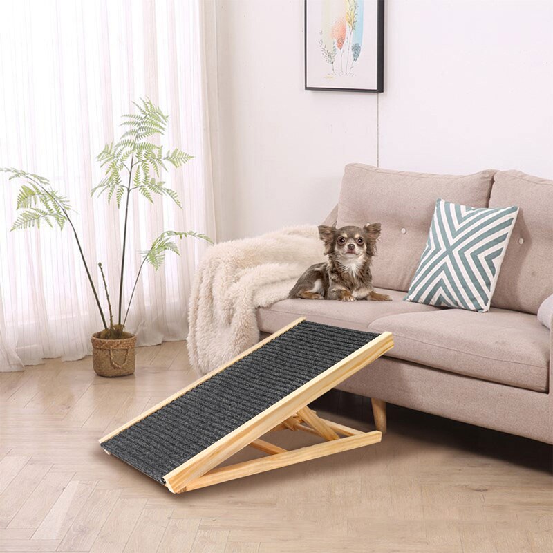 Pet Ramp Dog Ramp with Traction Mat Wooden Adjustable Pet Ladder for Dogs and Cats Easy Step to Car and Bed with Non-Slip Carpet
