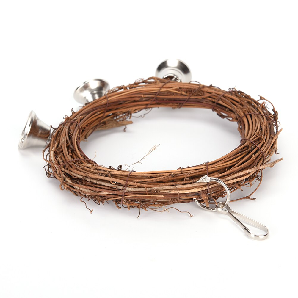15cm Wooden Bird Parrot Rattan Hoop Swing Ring Hanging Toys With Bell for Pet Parakeet Cockatiel Chew Bite Ring Birds Toy 1pc