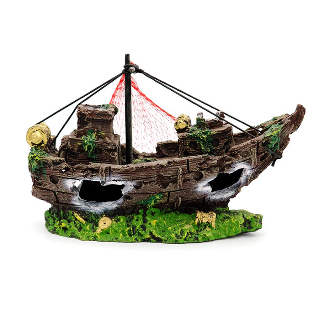 Artificial Resin Wrecked Boat Ship Ornaments Hideout Caves Aquarium Fish Tank Landscape Decoration Supplies