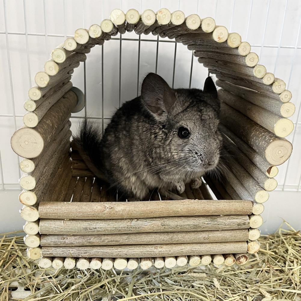 Natural Wooden Hideout Shelter Handmade Chewing Climbing Bridge For Rabbit Chinchilla Guinea Pig Small Animal