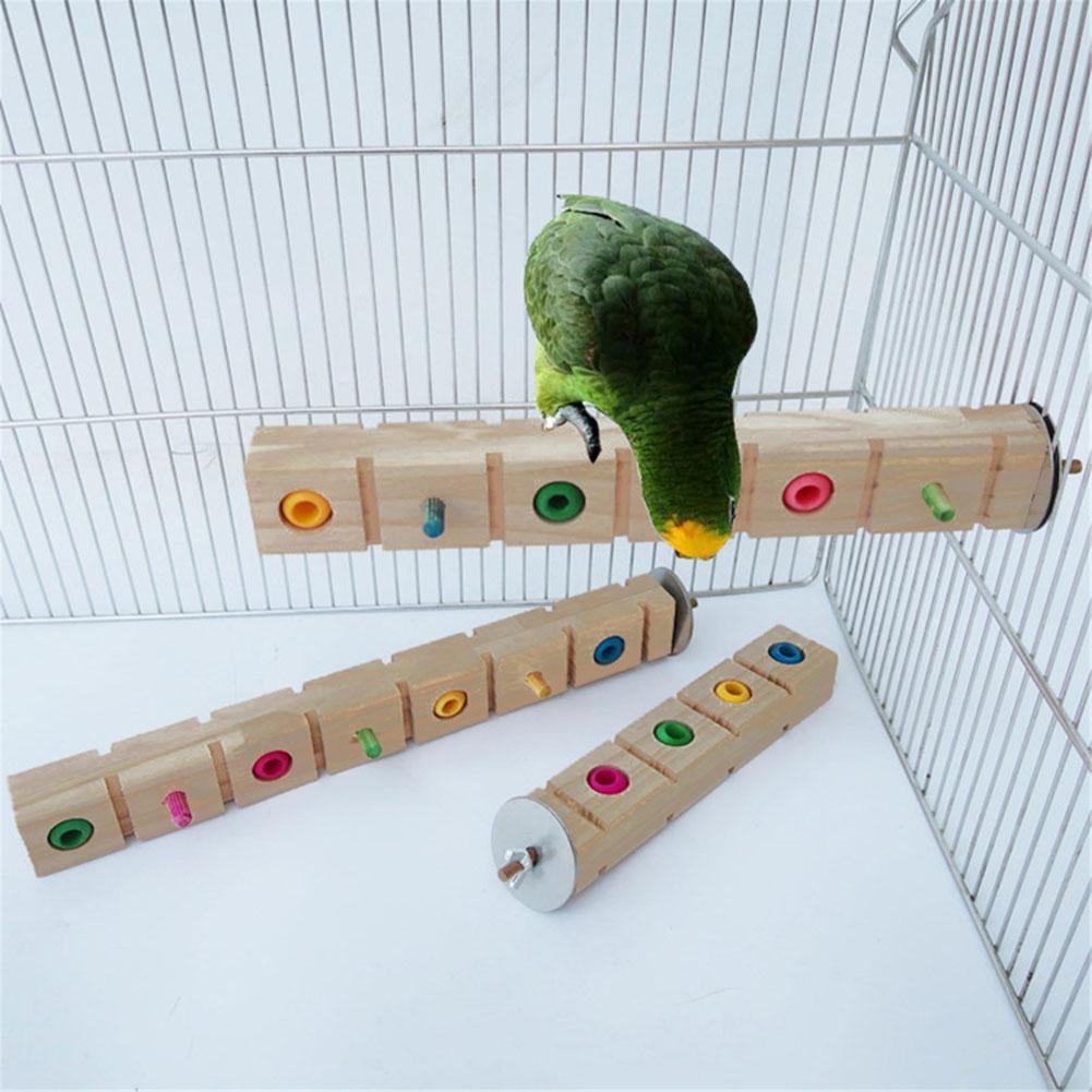 Parrots Wooden Perch Stand Multi-functional Colorful Stand Pole Bird Training Toys With Chewable Bead