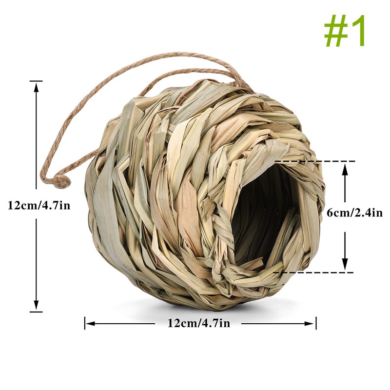 12 Style Hand-Woven House Birds Nest Shelter Hut Cage Natural Grass Hanging Sparrows Parrot Cage Straw Rope Outside Bird House