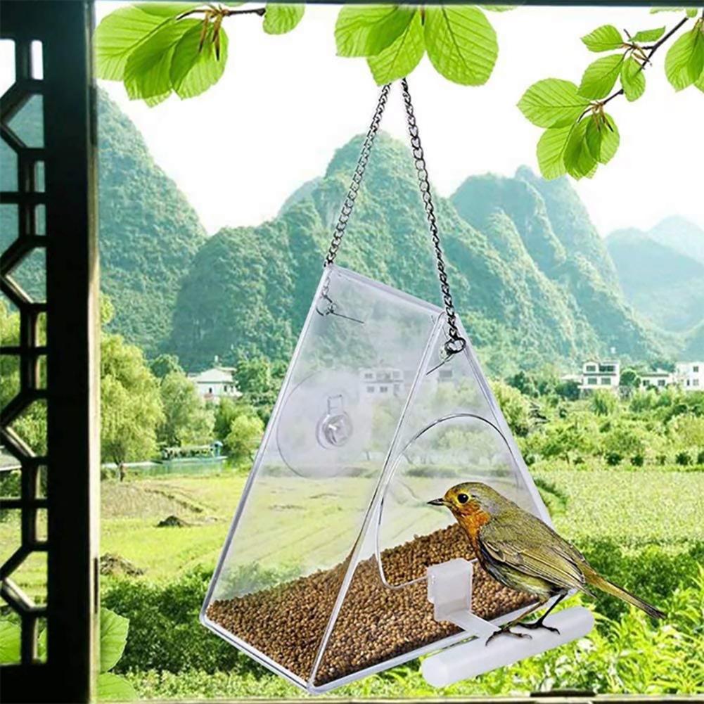 Birds Transparent Acrylic Bird Feeder Triangle Hanging Food Container For Gardens Courtyards Patios Balconies