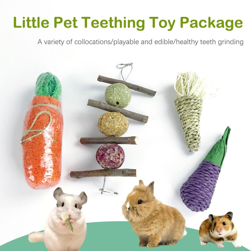 4PCS Small Pet Chewing Grass Ball Guinea Pig Rabbit Hamster Small Animal Play Teeth Grinding Chew Molar Toys Pet Supplies