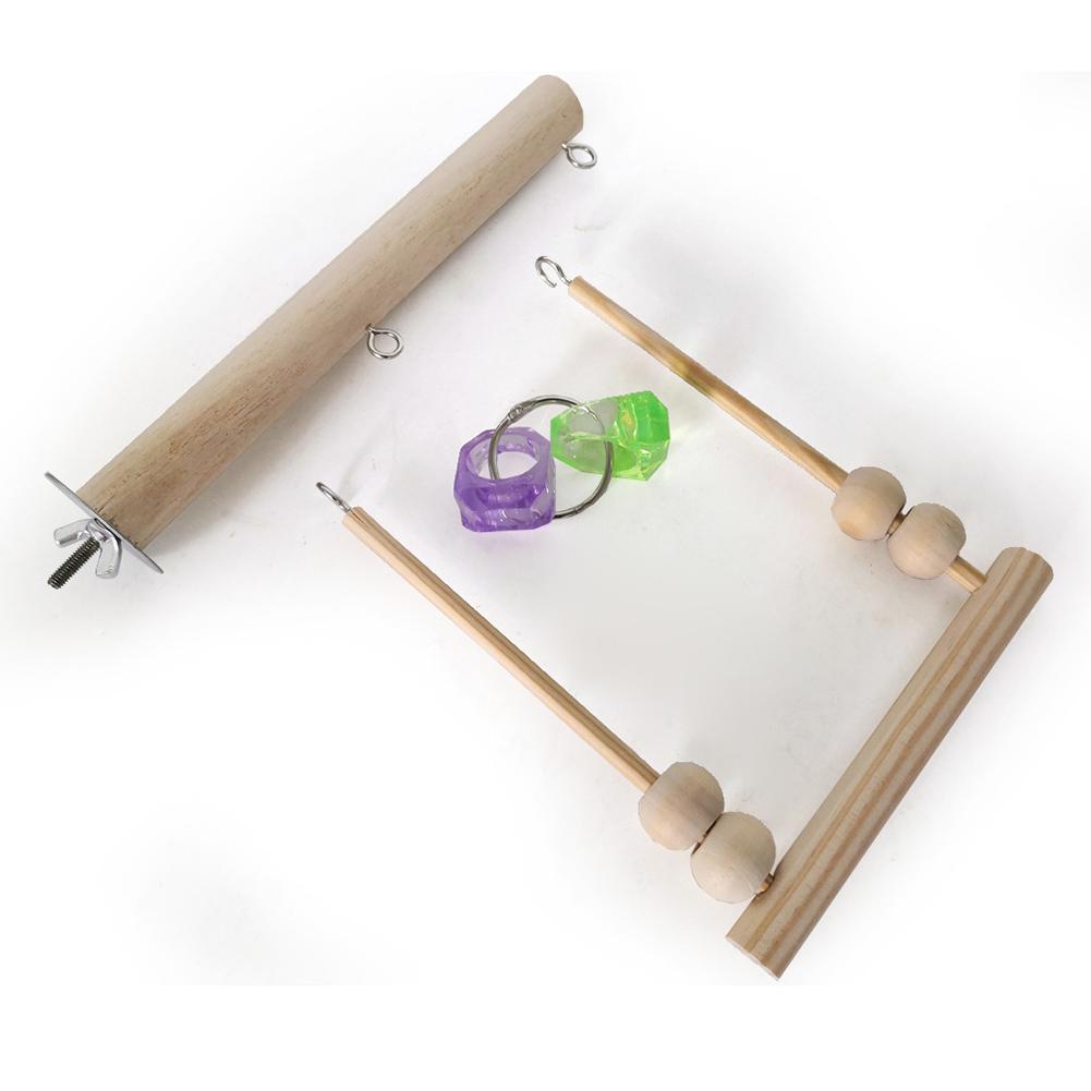 Wooden Parrot Bird Swing Gnawing Toys Wood-color Stand Bar Playstand Sleeping Perch Stick With Chewing Beads Birds Supplies