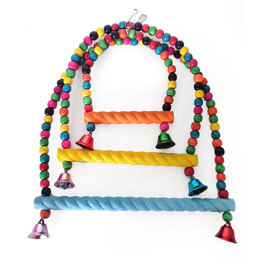 Bird Colorful Swing Stick With Colorful Beads Bell Parrot Natural Wooden Toy Bird Cage Accessories