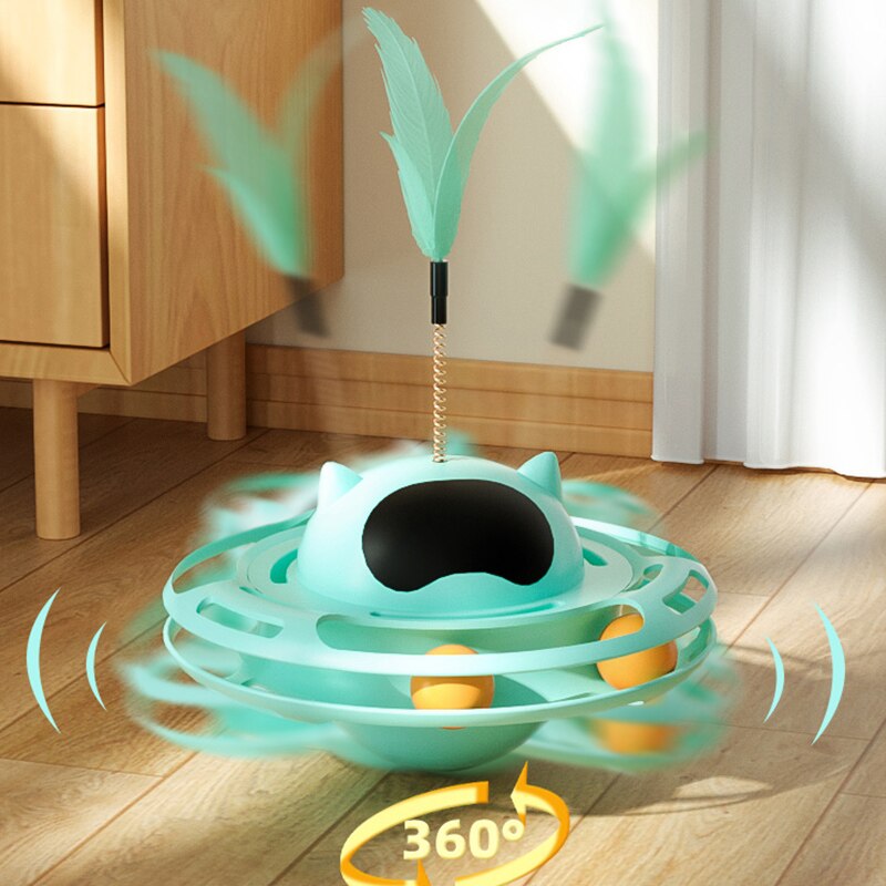 HOOPET Interactive Toys for Cats Indoor Kitten Rotating Toys Funny Exercise Tower Boredom Turntable Teaser Plume Cat Durable Toy
