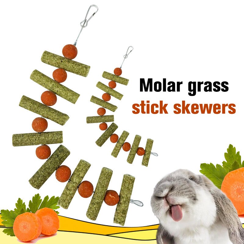 1pc Pet Wooden Tooth Grinding Toys Rabbit Timothy Grass Stick with Carrot Ball Molars Healthy Toy for Bunny Hamsters Chinchilla