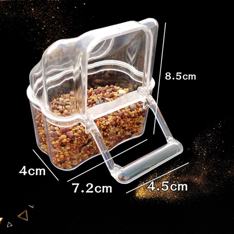 2Pcs Parrot Bird Transparent Plastic Food Cup Bowl Dispenser Waterer Box Bird Cage Feeding Tool Accessories for Parakeets