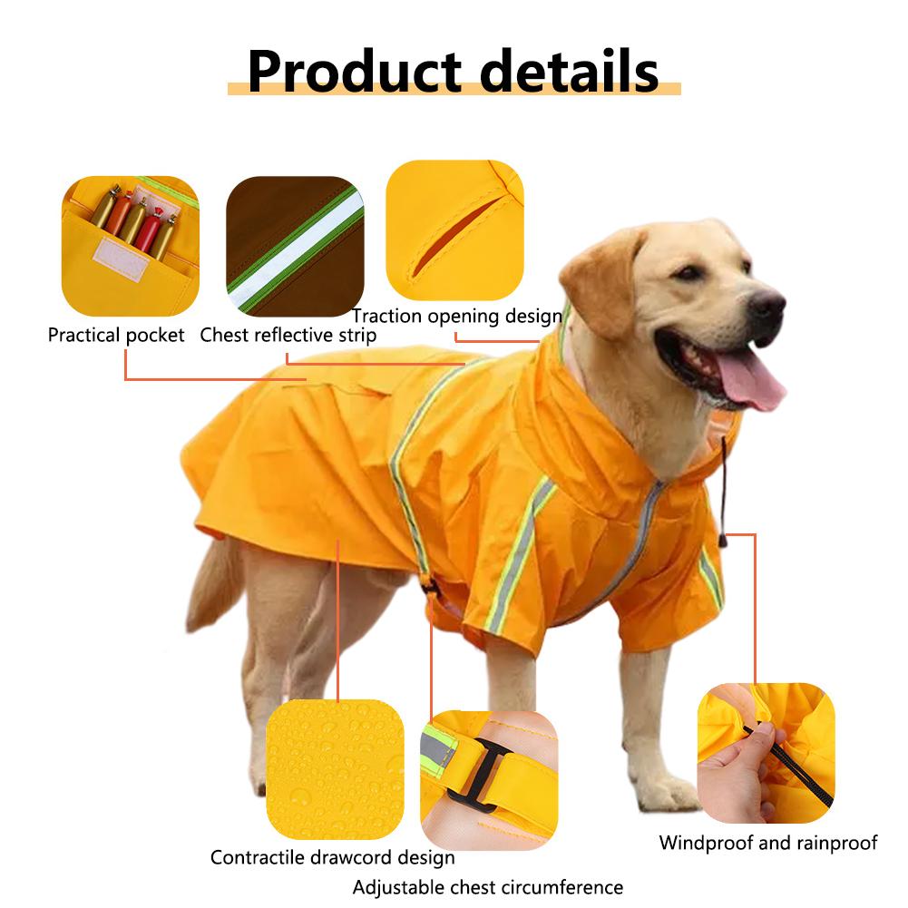 Pet Dog Hooded Raincoat Windproof Rainproof Rain Jacket Poncho With Reflective Strap For Camping Hiking