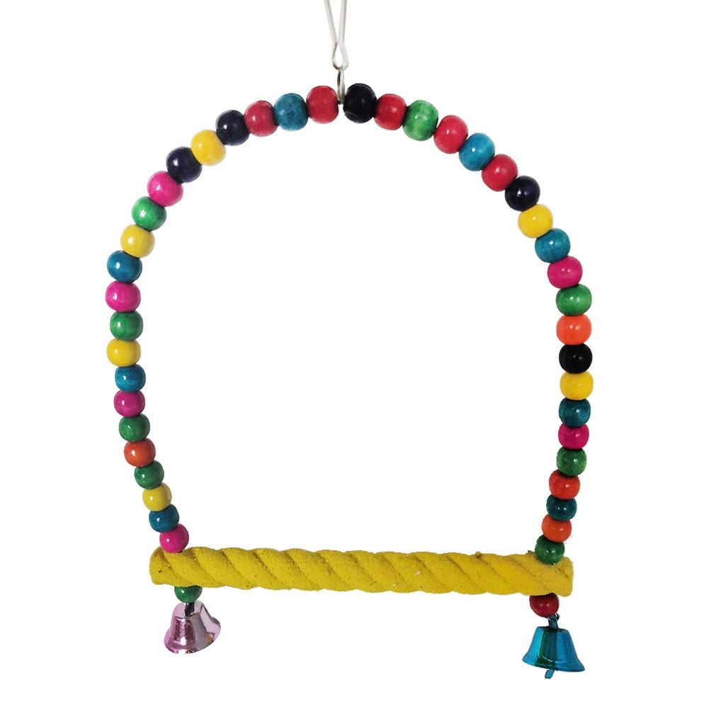 Bird Colorful Swing Stick With Colorful Beads Bell Parrot Natural Wooden Toy Bird Cage Accessories