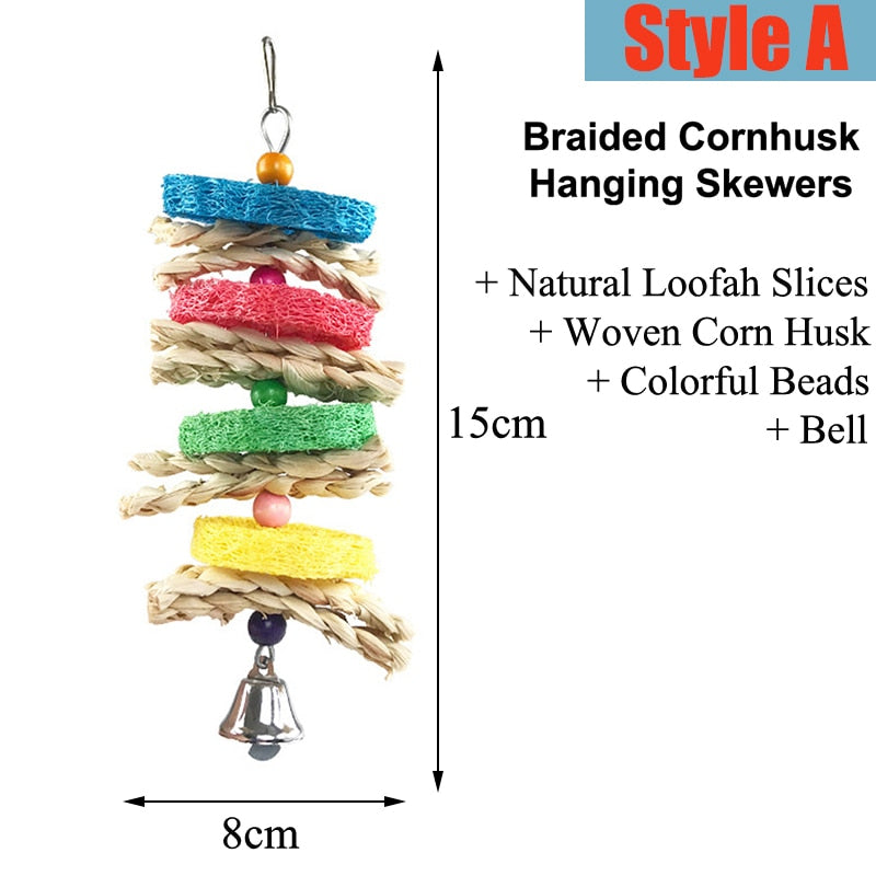 Bird Chewing Toy Parrot Hanging Bell Bite Rattan Ball Molar Toys Parrots Parakeet Birdcage Decoration Rabbit Hamster Chew Toys