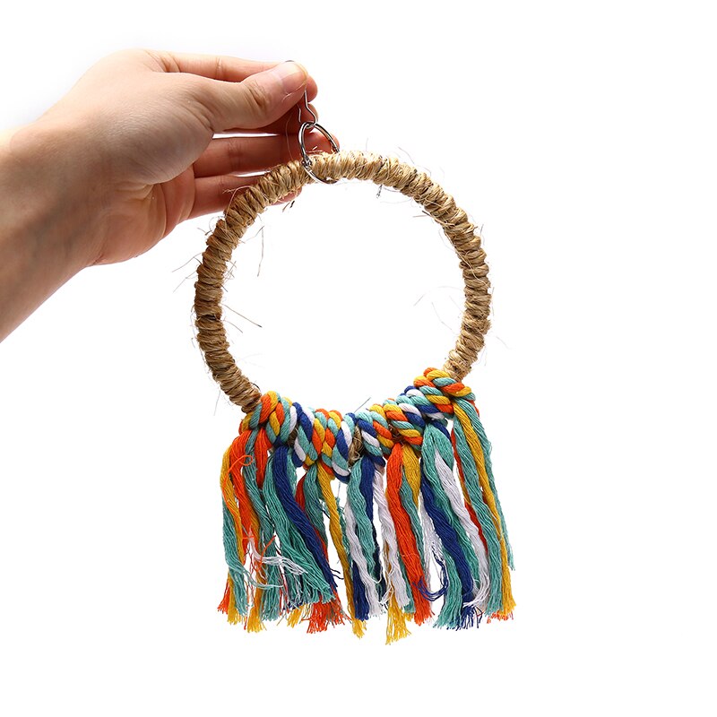 14/20cm Pet Bird Parrot Toy Cotton Rope Circle Colorful Toys Chewing Bite Perch Hanging Cage Swing Stand Climb Toy Bird Supplies