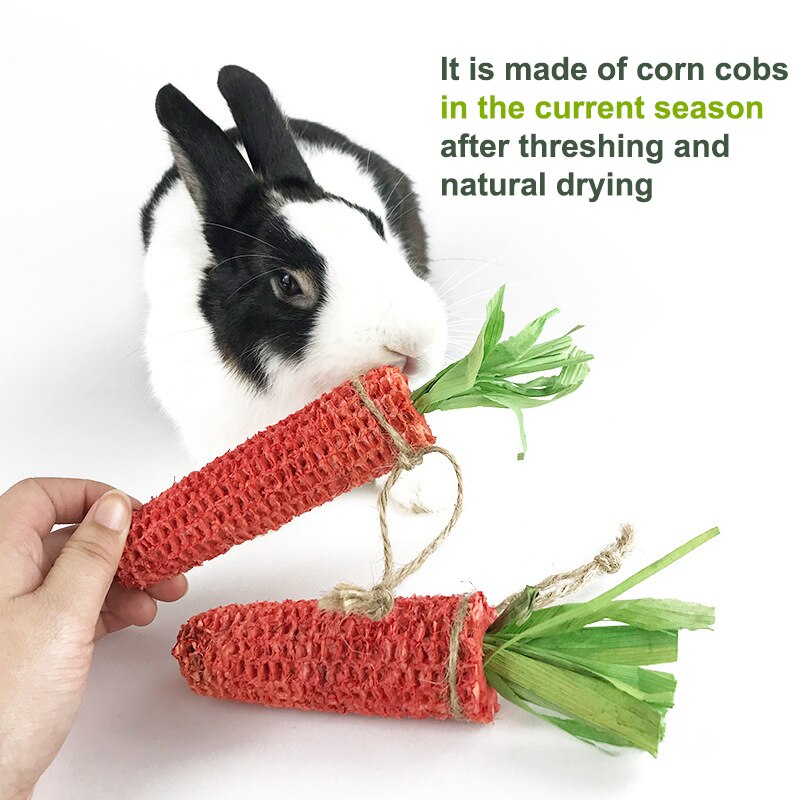 3pcs Hamster Rabbit Chew Toy Bite Grind Teeth Toys Natural Corncob Carrot Tooth Cleaning Molar Toys for Small Animal Supplies