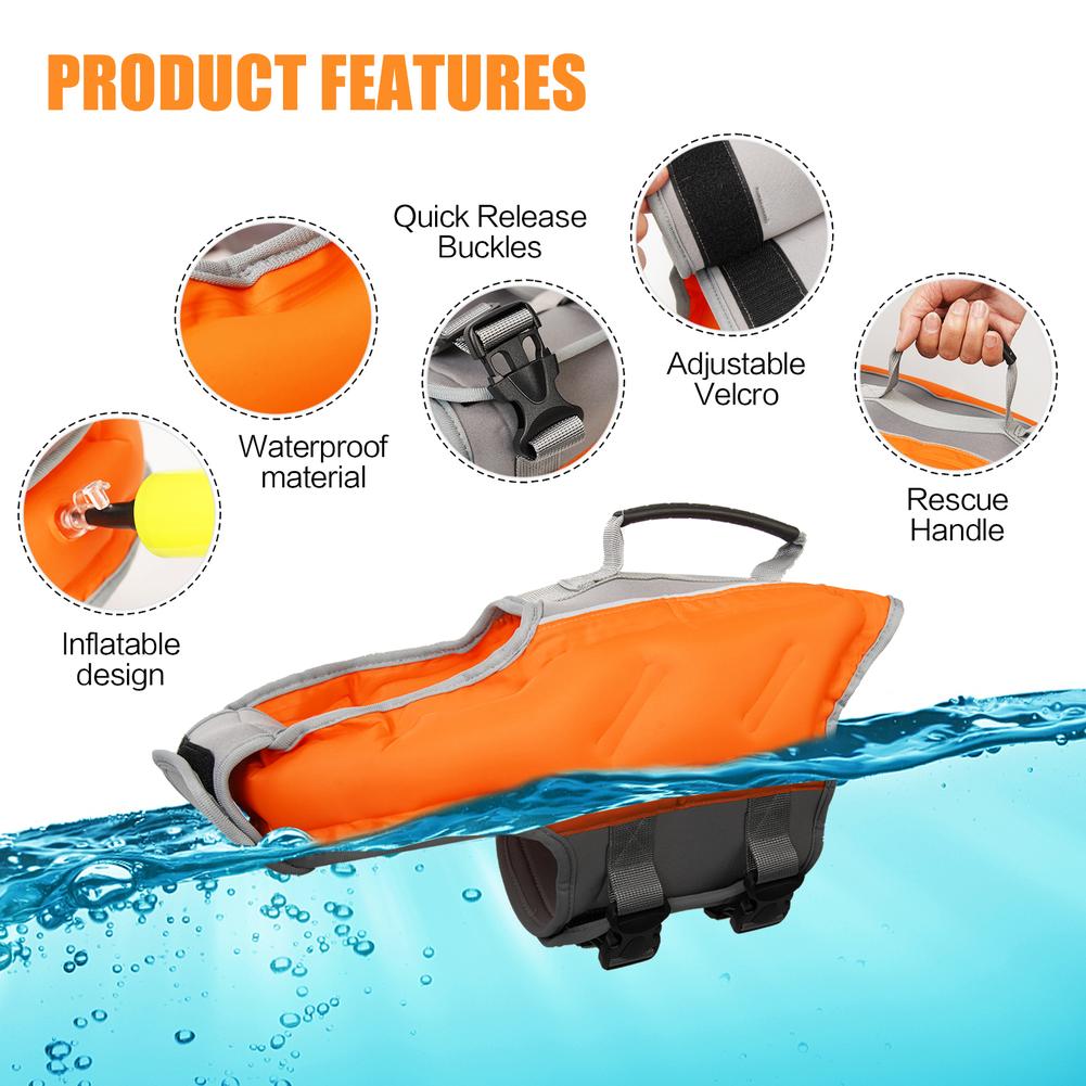 Pet High Buoyancy Life Jacket Oxford Cloth Adjustable Safety Vest With Pump For Small Medium Large Dogs